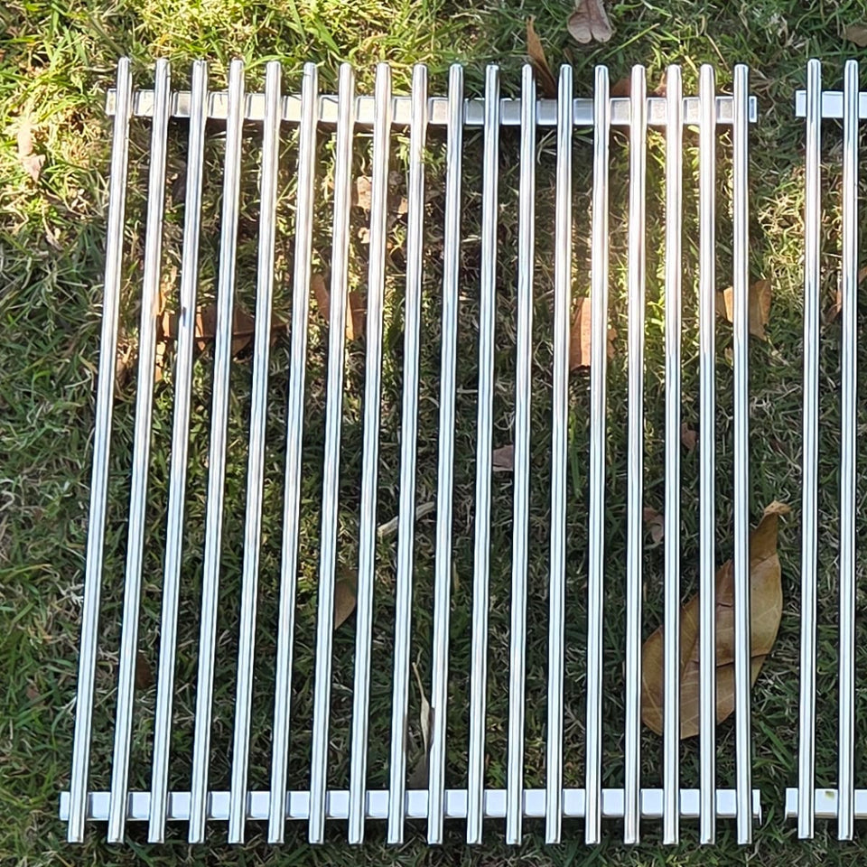 Replacement V-grate & BBQ Rod Grills for OLA Grills Parrilla Argentine showing the rod model grill on grass
