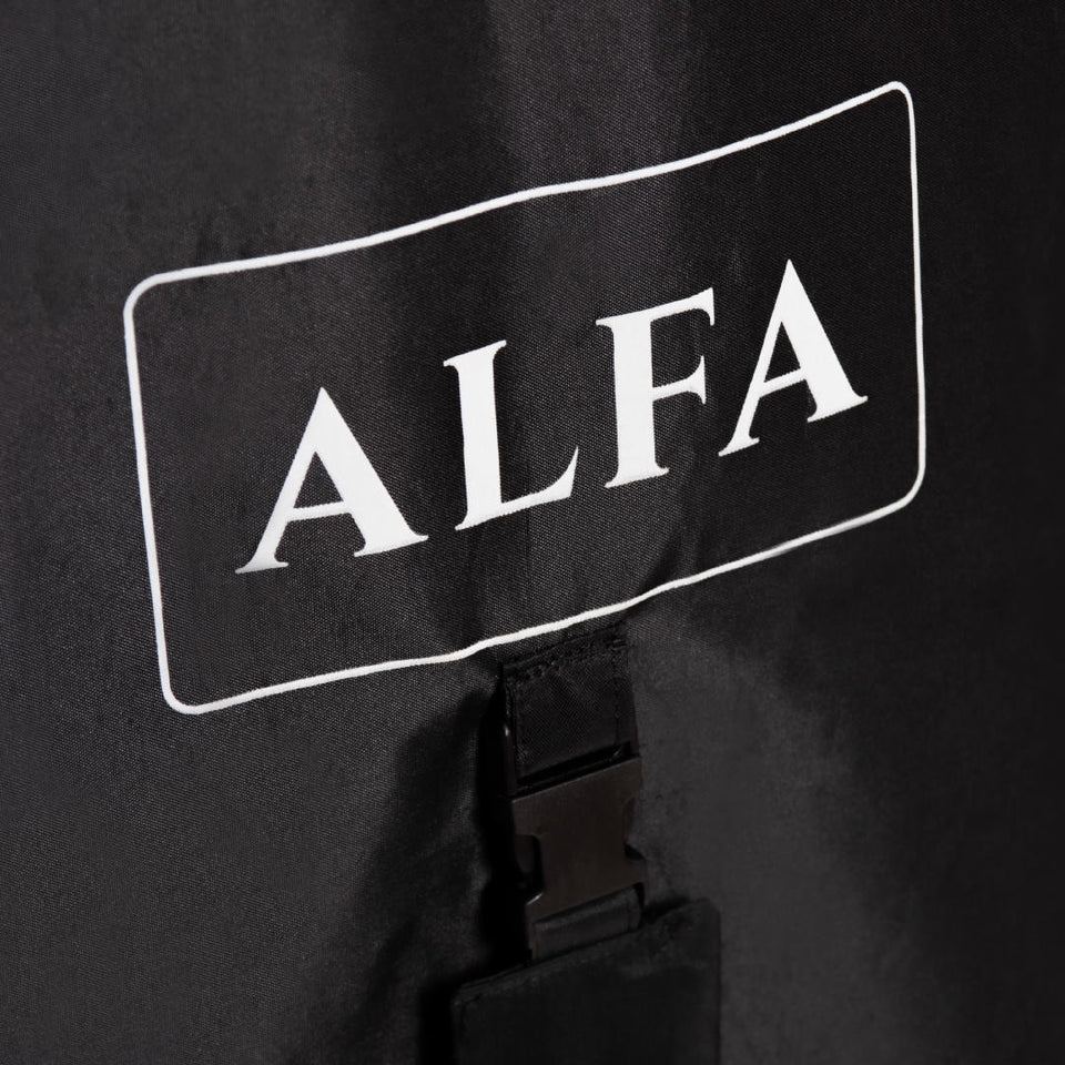 Pizza Oven Cover Alfa Forni close up of alfa logo