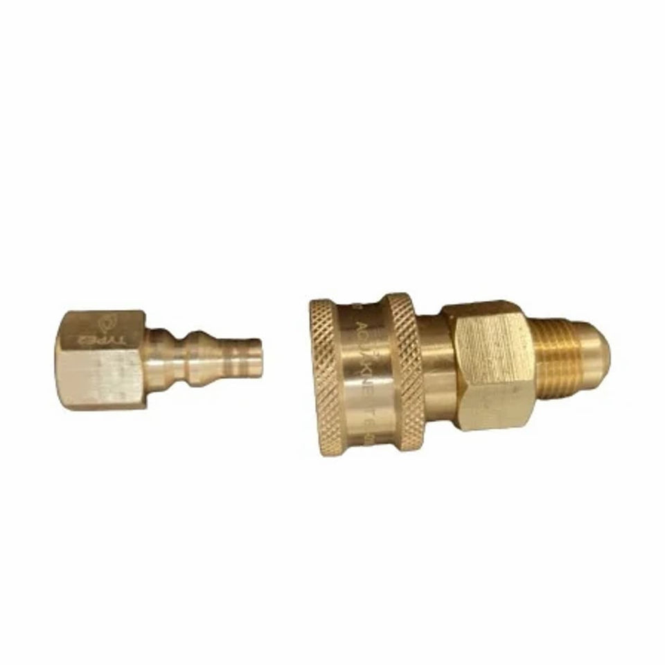 Quick-Connect Brass Fitting (3/8 SAE) & Disposable Bottle Regulator showing the quick release attachment apart