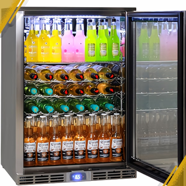 Rhino bar fridge full of drinks with the door open