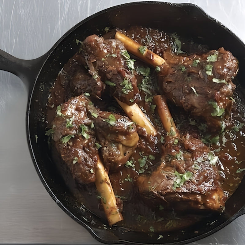 3 Piece Cast Iron Pan Set | BBQ & Camping with lamb shanks cooking