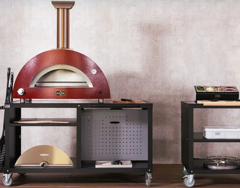 Alfa Pizza Oven Preparation Cooking Station 80 & 160 showing both units in use in a backyard area