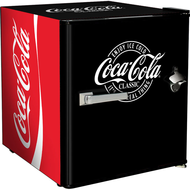 Official Coca Cola & Fanta Mini Bar Fridge With Opener - 46L showing the coke black door model design
