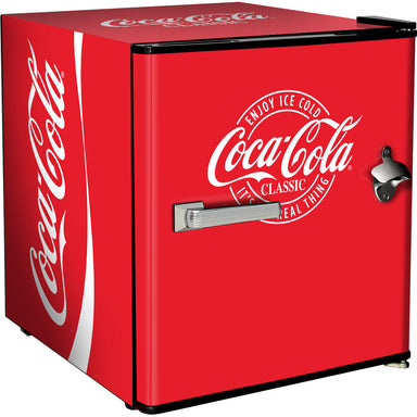 Official Coca Cola & Fanta Mini Bar Fridge With Opener - 46L showing the coke standard model