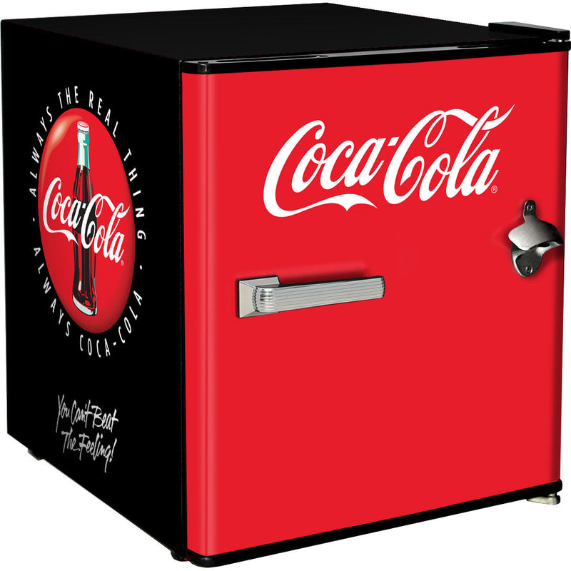 Official Coca Cola & Fanta Mini Bar Fridge With Opener - 46L showing the alternate coke design