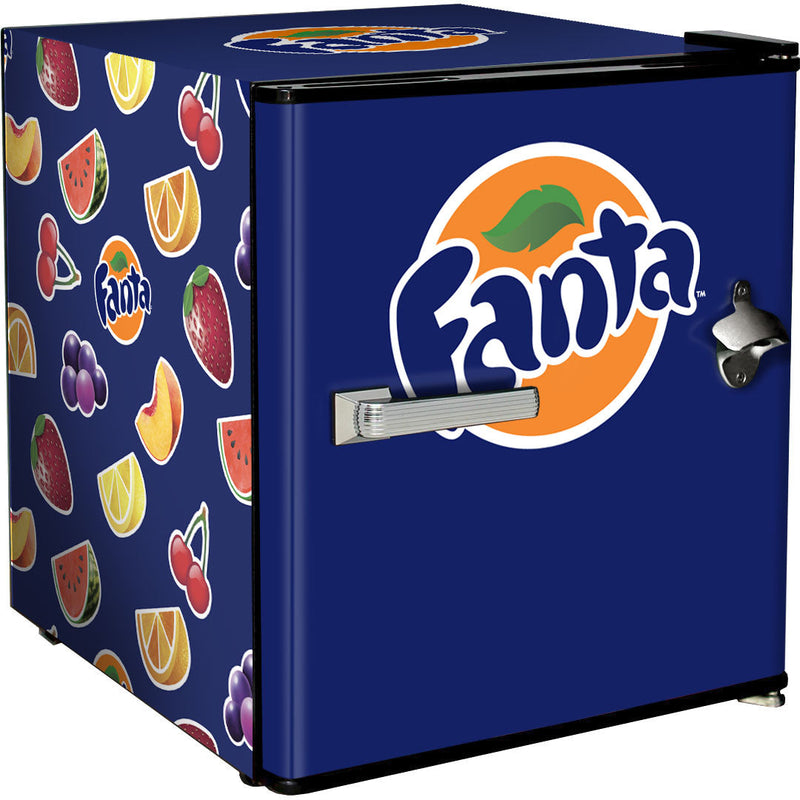 Official Coca Cola & Fanta Mini Bar Fridge With Opener - 46L showing the blue fanta model
