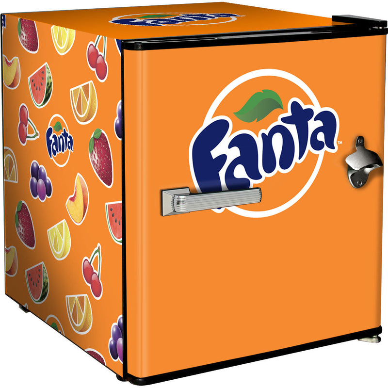 Official Coca Cola & Fanta Mini Bar Fridge With Opener - 46L showing the orange fanta model