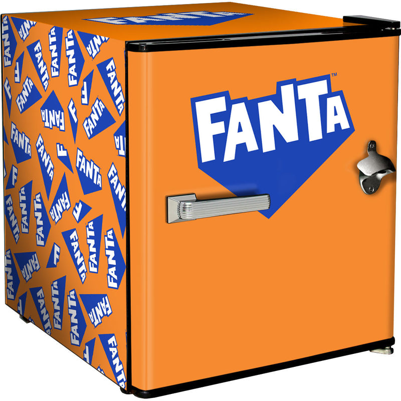 Official Coca Cola & Fanta Mini Bar Fridge With Opener - 46L showing the orange fanta label model
