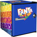 Official Coca Cola & Fanta Mini Bar Fridge With Opener - 46L showing the blue and rainbow fanta model
