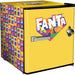 Official Coca Cola & Fanta Mini Bar Fridge With Opener - 46L showing the rainbow and yellow fanta model