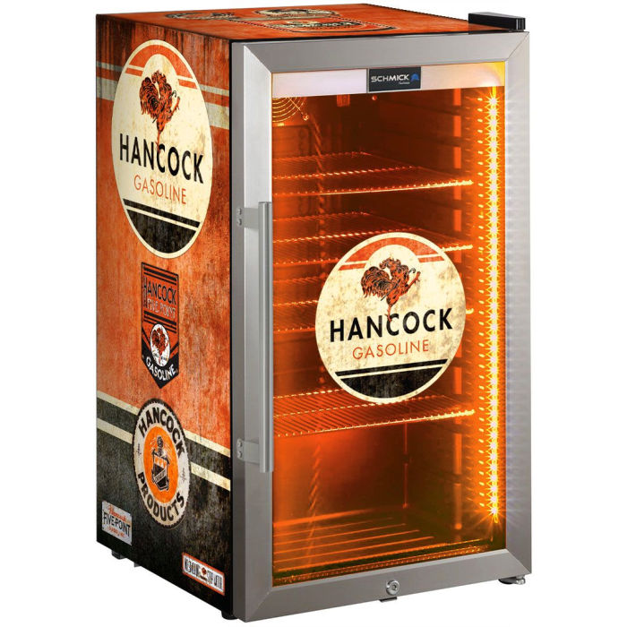 Bar Fridge | 98 Litre Fuel Pump Hancock branded front left full view on white background