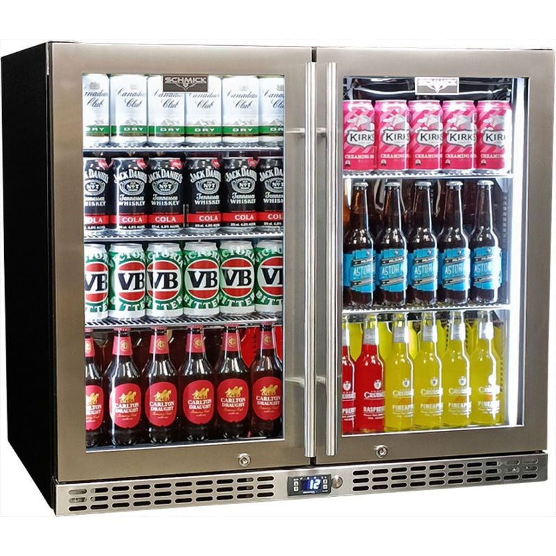 Bar Fridge | 2 Door Alfresco | Schmick SK206 doors closed and full of drinks