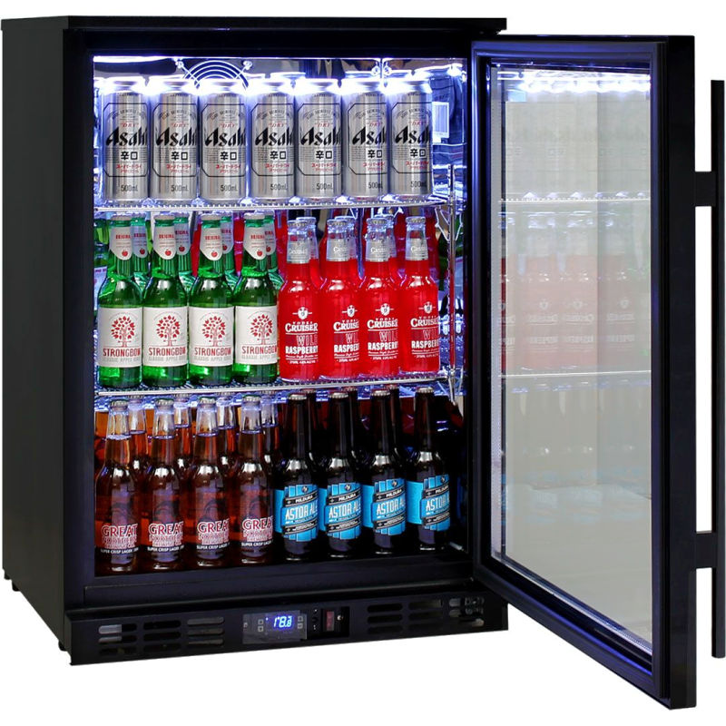 Bar Fridge | Single Door Alfresco | Multi Light left hinged and full of drinks
