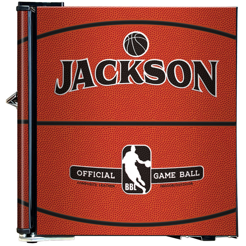 Sports Design Mini Bar Fridge With Handle And Opener - 46L showing the basketball other side with anme