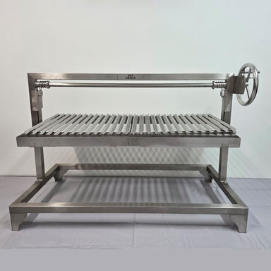 Built-In Parrilla Argentine BBQ Topper | 100% 304 Stainless | V-Grate Model close up front view with the grill up