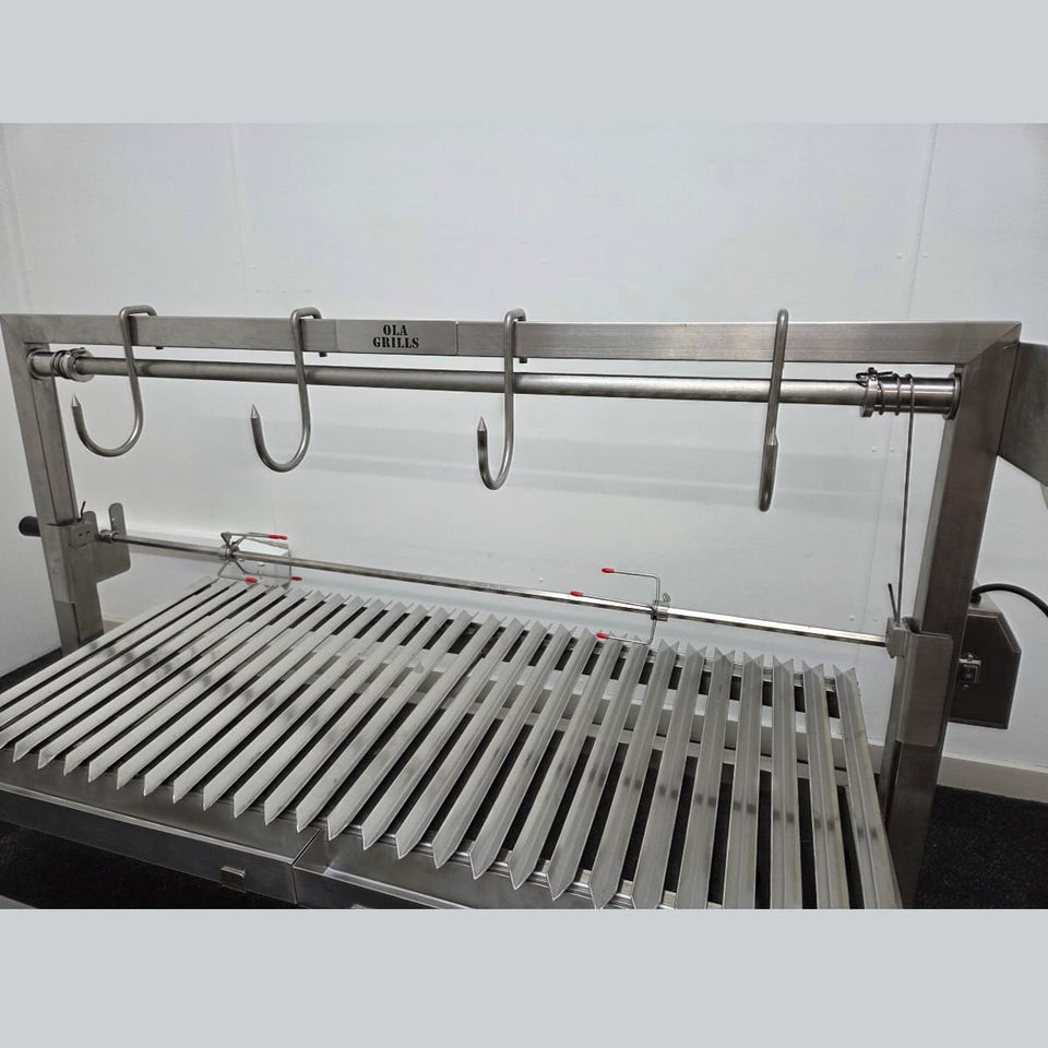 Rotisserie Kit For the OLA Grills Parrilla BBQ's | Multiple Models showing the rotisserie kit on the topper model