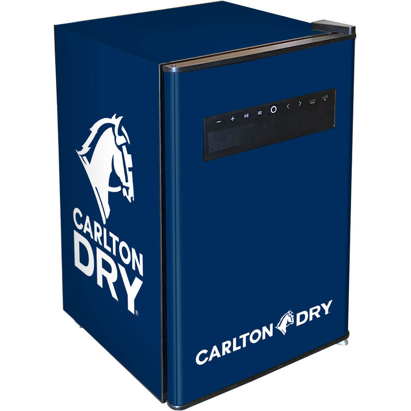 70 L Blue Tooth Speaker Disco Bar Fridge - Beer Branded showing the carlton dry model