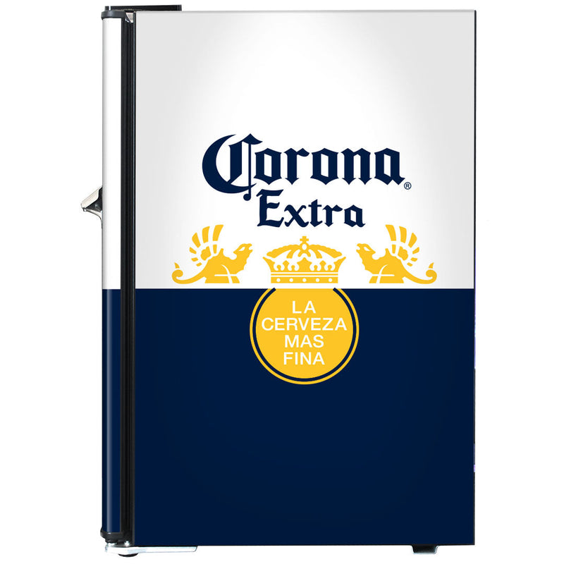 Retro Mini Bar Fridge 70 Litre Beer Branded With Opener showing the right side of the corona model