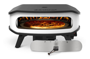 Cozze 17 Inch Rotating Base Pizza Oven showing the door and in use
