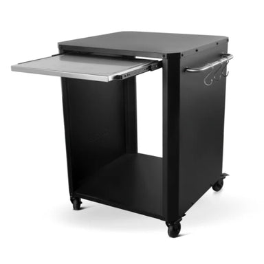 Cozze Stainless Steel Outdoor Prep Table – Wheels, Pull‑Out Board, Hook Rail showing a side view with the table extended