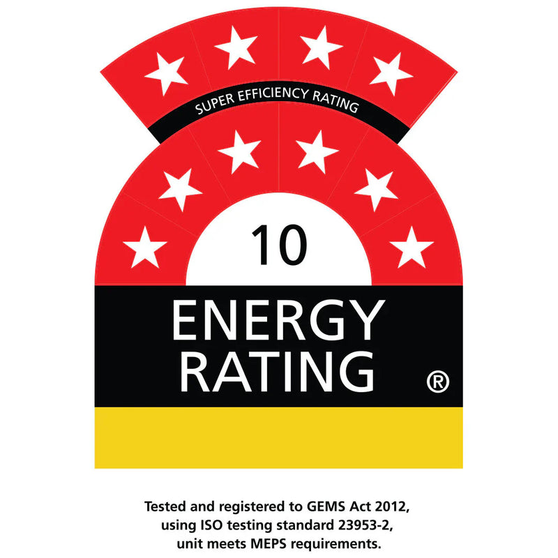 Retro Mini Bar Fridge 70 Litre Beer Branded With Opener showing the 10 star energy rating