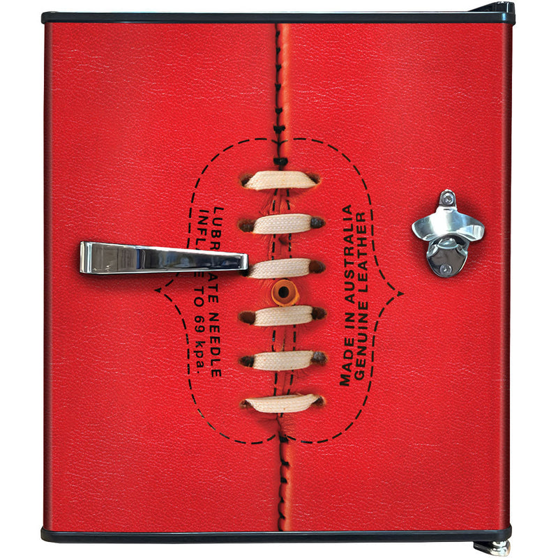 Sports Design Mini Bar Fridge With Handle And Opener - 46L showing the football front of fridge