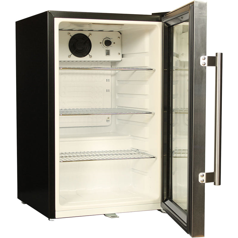 Sub-Tropical Glass Door Mini Bar Fridge | 70 L | EC68-SSH right hinge model with the glass door open