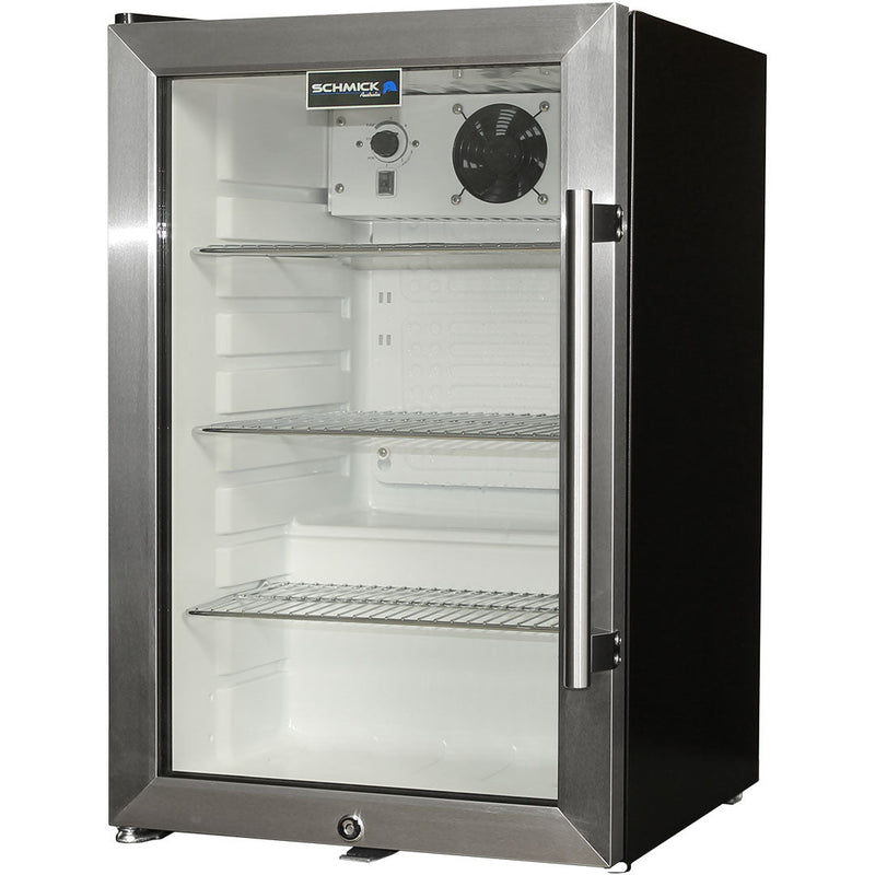 Sub-Tropical Glass Door Mini Bar Fridge | 70 L | EC68-SSH showing the left hinge  with glass door