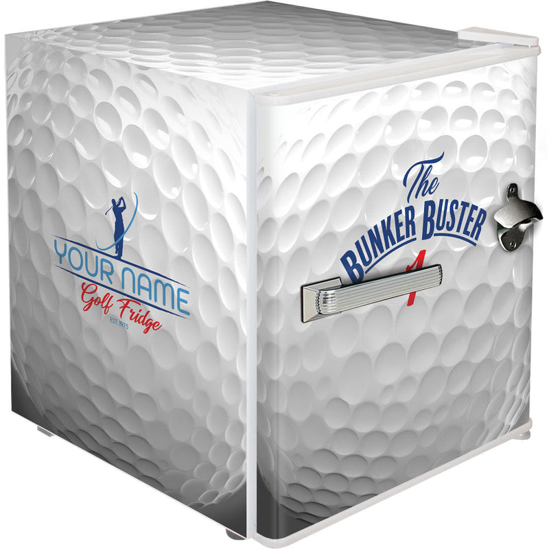 Sports Design Mini Bar Fridge With Handle And Opener - 46L showing teh golf fridge