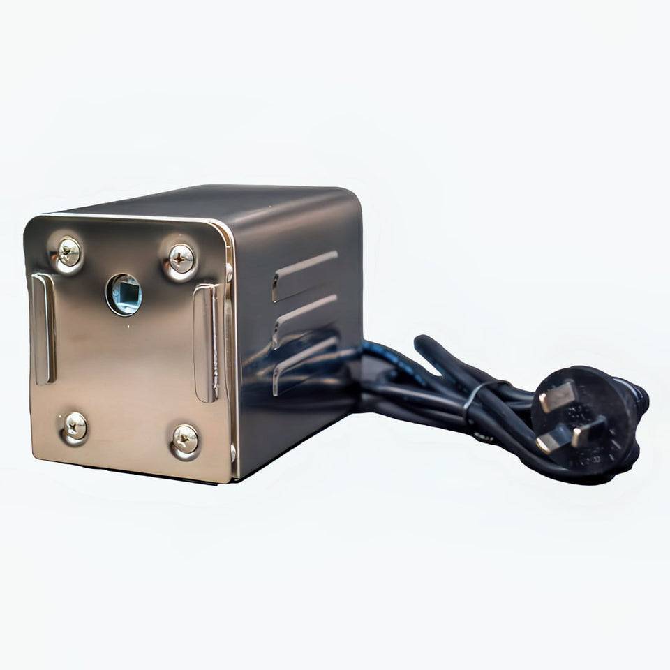 20 kg Rated Rotisserie Motor | Medium & Large Parrilla side view showing skewer socket
