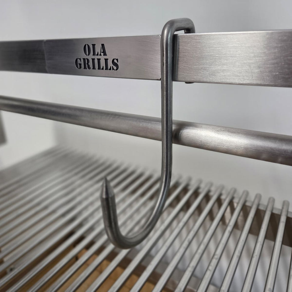 Meat Hooks Designed For Parrilla Argentine BBQ Grills showing a single hook on the ola grills parxl304 parrilla argentine bbq