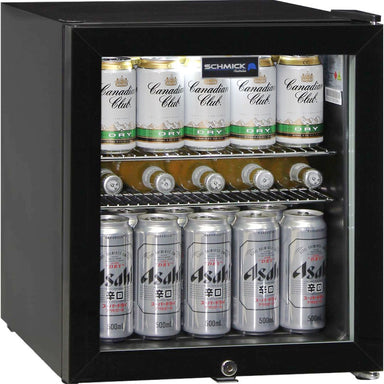 Mini Bar Fridge | Schmick Tropical 50 Litre in all black and full of drinks