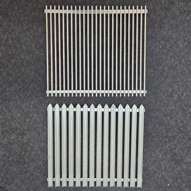 Replacement V-grate & BBQ Rod Grills for OLA Grills Parrilla Argentine showing the rod and v grate grills together