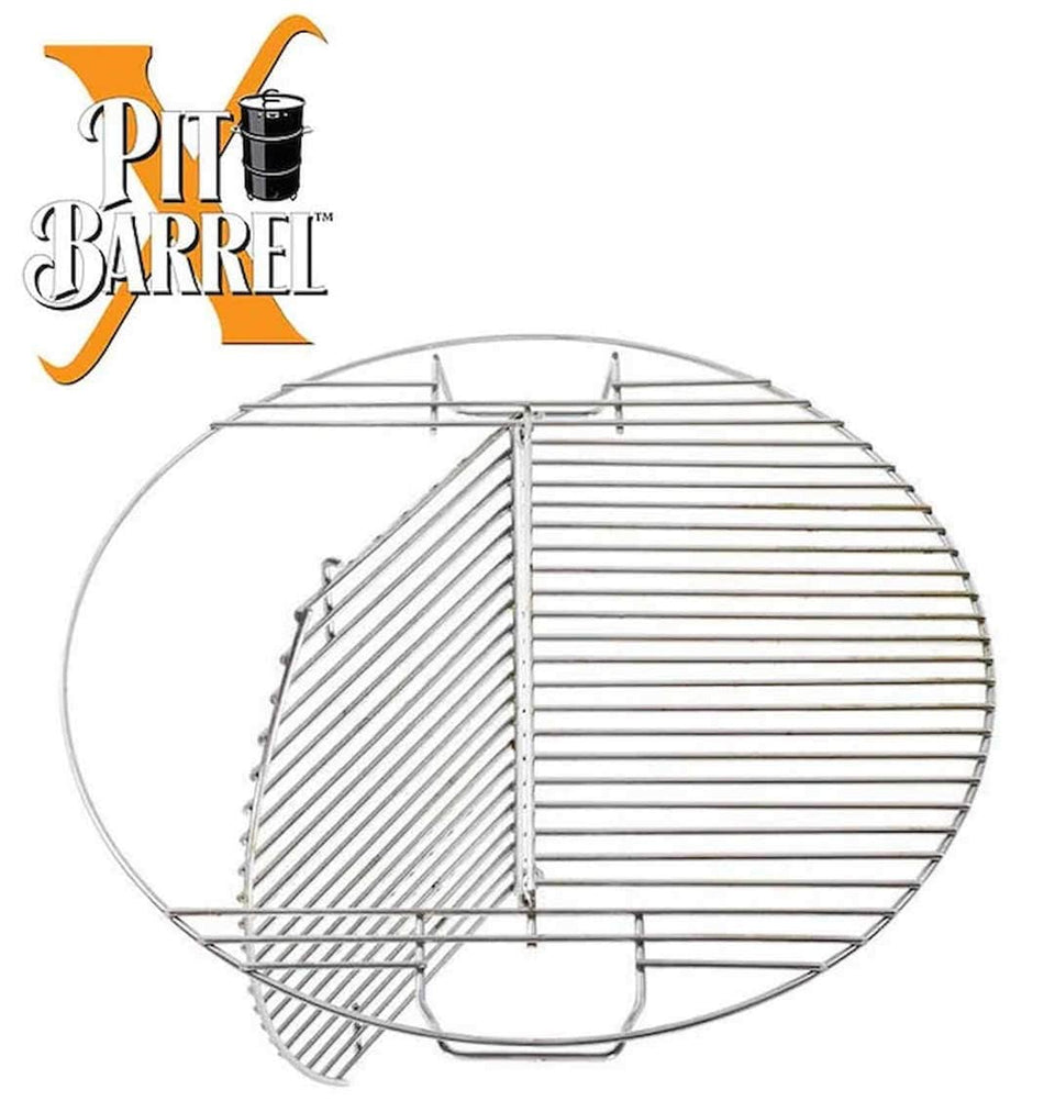 Pit Barrel Cooker Hinged Grate open with logo
