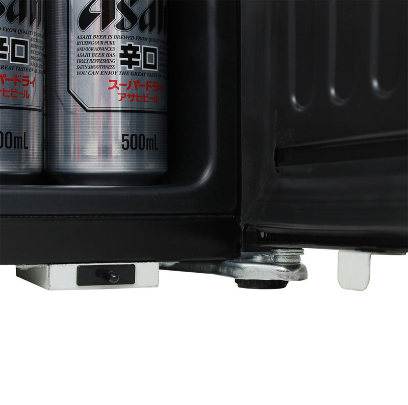 70 L Blue Tooth Speaker Disco Bar Fridge - Beer Branded showing the light button and hinge