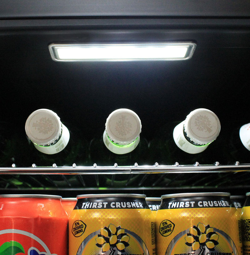 70 L Blue Tooth Speaker Disco Bar Fridge - Beer Branded showing the top led light