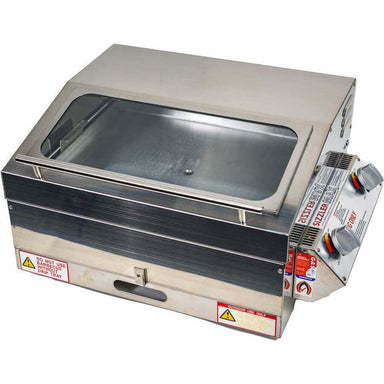 Portable BBQ Grill | Caravan | Sizzler Max with lid closed showing inspection window