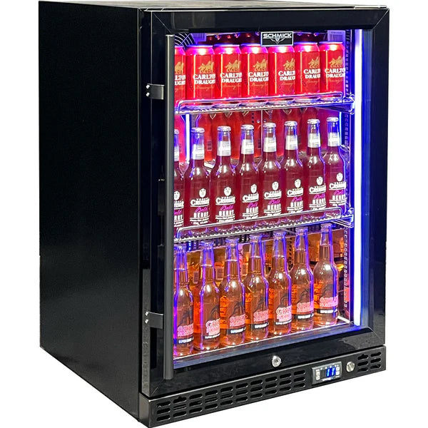 Slide Out Flat Shelves | Cans & Bottles | Schmick SK Models inside a firdge full of drinks