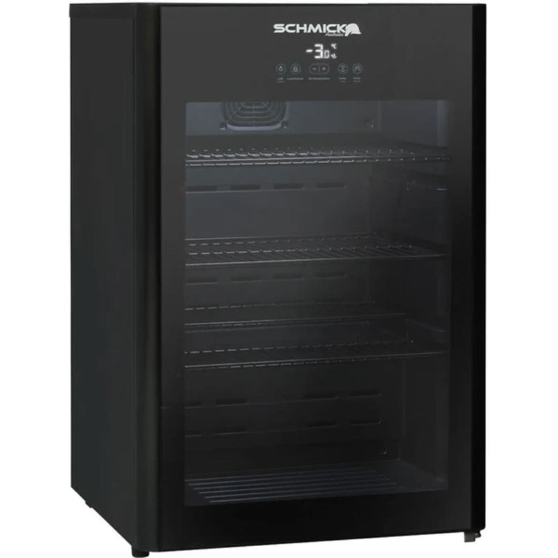 Schmick HUS-EX108 “Under Zero” 108 L Alfresco Beer Fridge – Blast Chill, Heated Glass, Tropical-Rated empty with the door closed