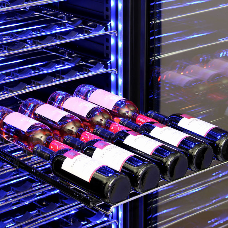 Door Dual Zone Drawer Wine And Beverage Refrigerator | BD425D-X-B showing a single wine drawer with the maximum 9 wine bottles per shelf