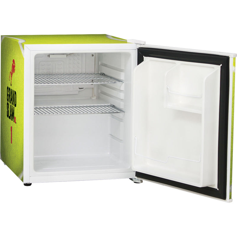Sports Design Mini Bar Fridge With Handle And Opener - 46L showing the golf model with the doors oepen