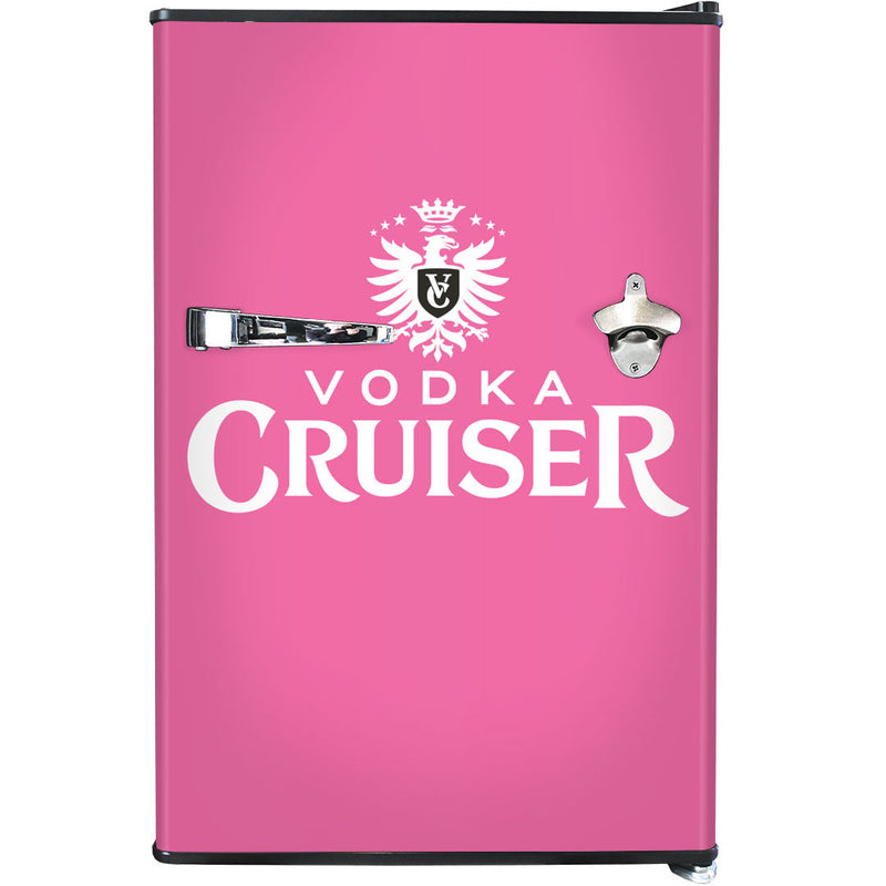 Retro Mini Bar Fridge 70 Litre Beer Branded With Opener showing the front of the Vodka Cruiser model
