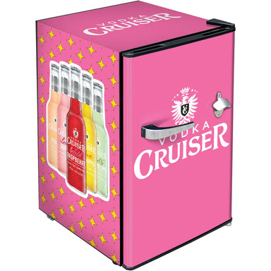 Retro Mini Bar Fridge 70 Litre Beer Branded With Opener showing the Vodka Cruiser model
