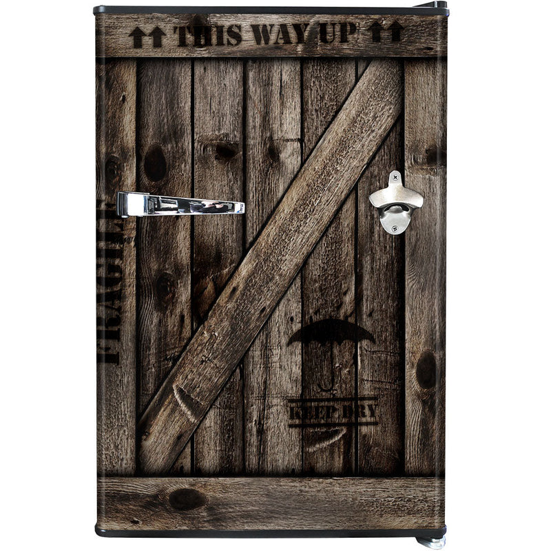Bar Fridge | 70 Litre Retro Design Gift Ideas | BC70B showing the front of the wooden crate model