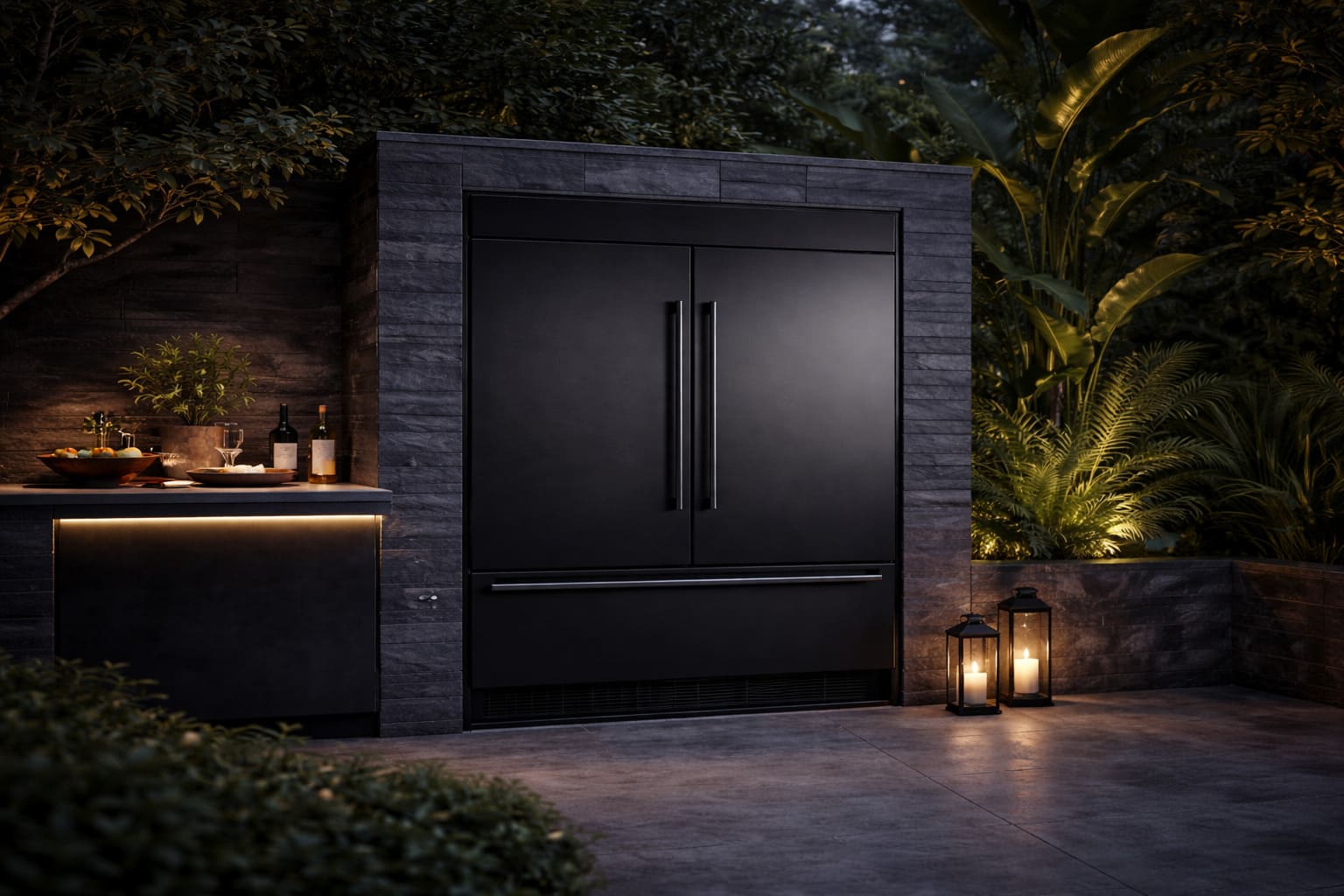 built in fridge in an outdoor setting