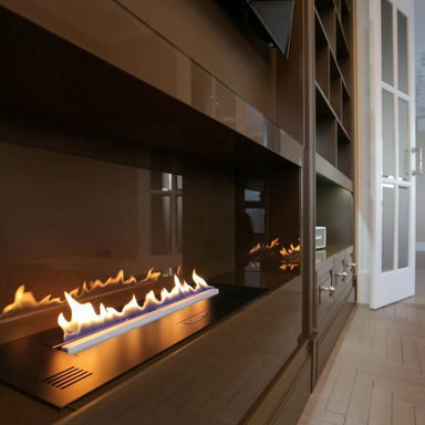 Planika Prime 2 Fire | Bio-ethanol Fireplace showing a close up built into cabintry