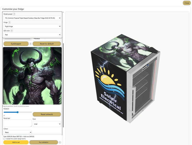 Custom 3D Bar Fridge Builder Australia | Design Your Own Fridge showing the actual viewer in use