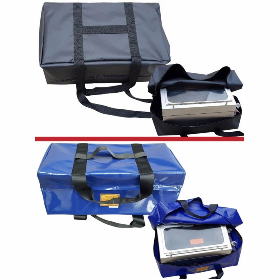 Carry Bag & Cover for Sizzler Deluxe and Galleymate 1100 BBQ Range showing both colour sizzler bags