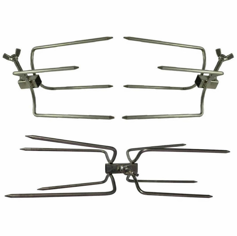 Chicken & Roast Prongs for Rotisserie | 10 mm square showing the double sided and single prongs together