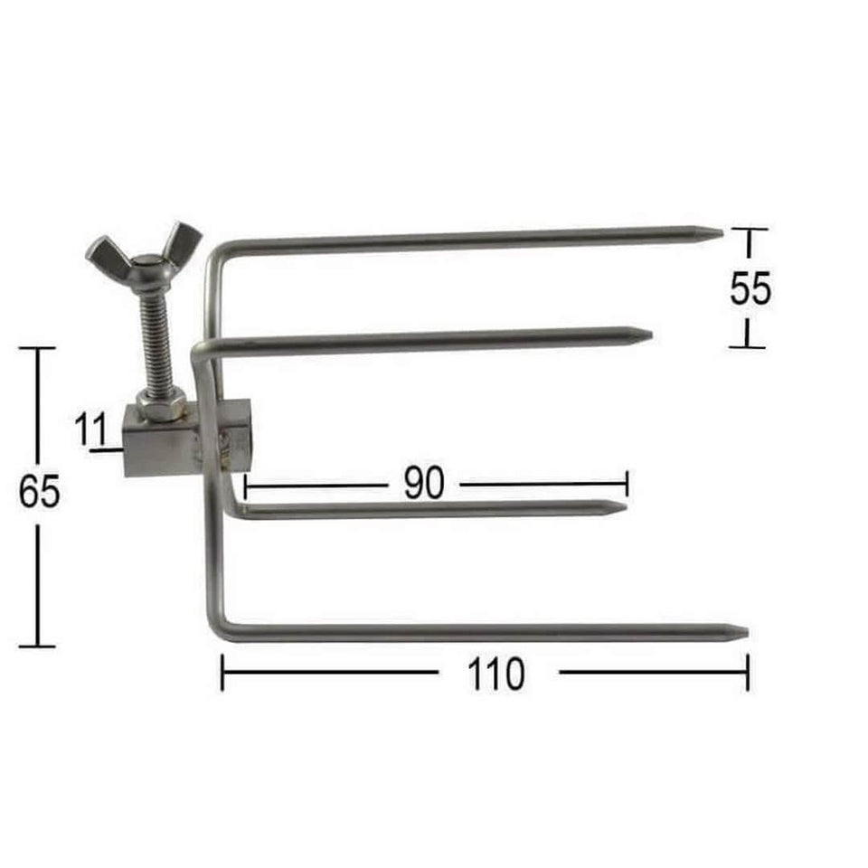 Chicken & Roast Prongs for Rotisserie | 10 mm square showing the single units diemsions